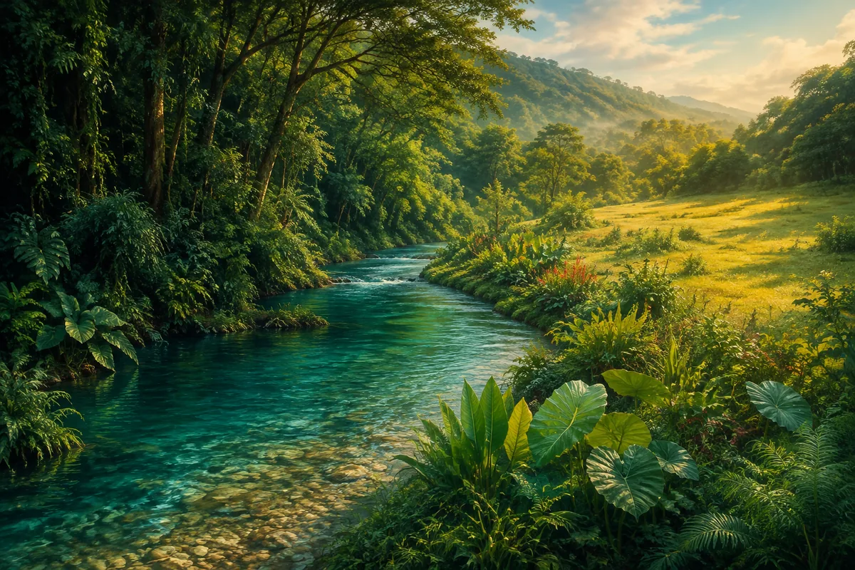 A riverbank where forest and meadow meet